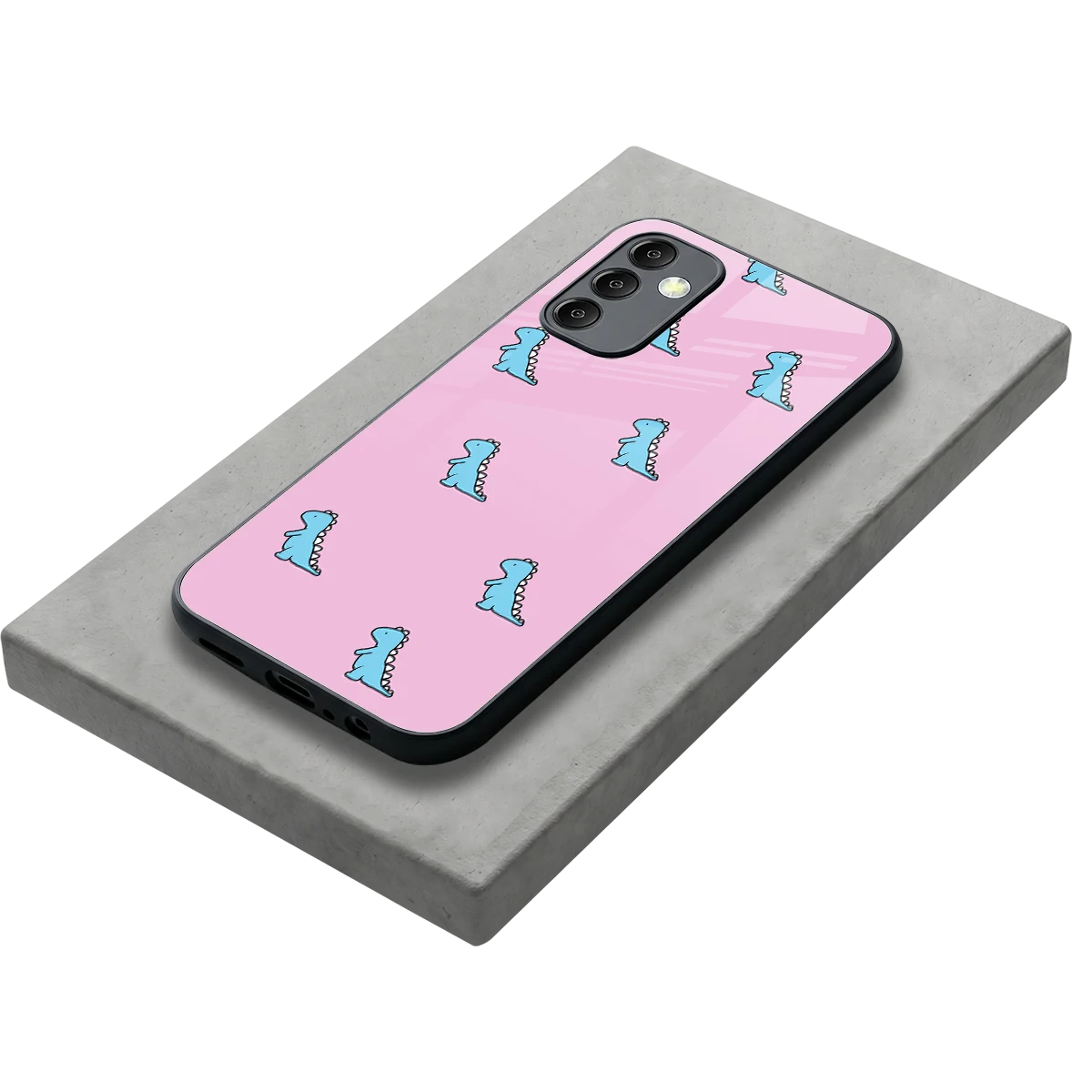 Dino Pink stylish phone case for samsung galaxy m14 5g | glossy glass and slim fit