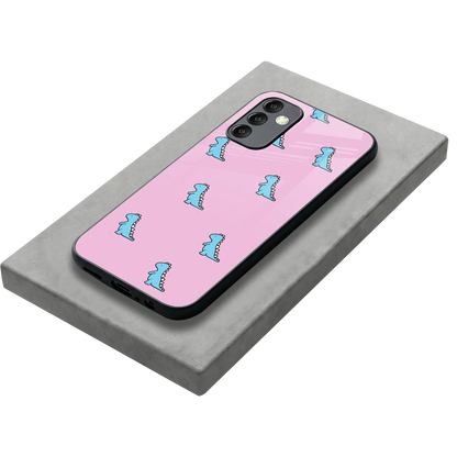 Dino Pink stylish phone case for samsung galaxy m14 5g | glossy glass and slim fit