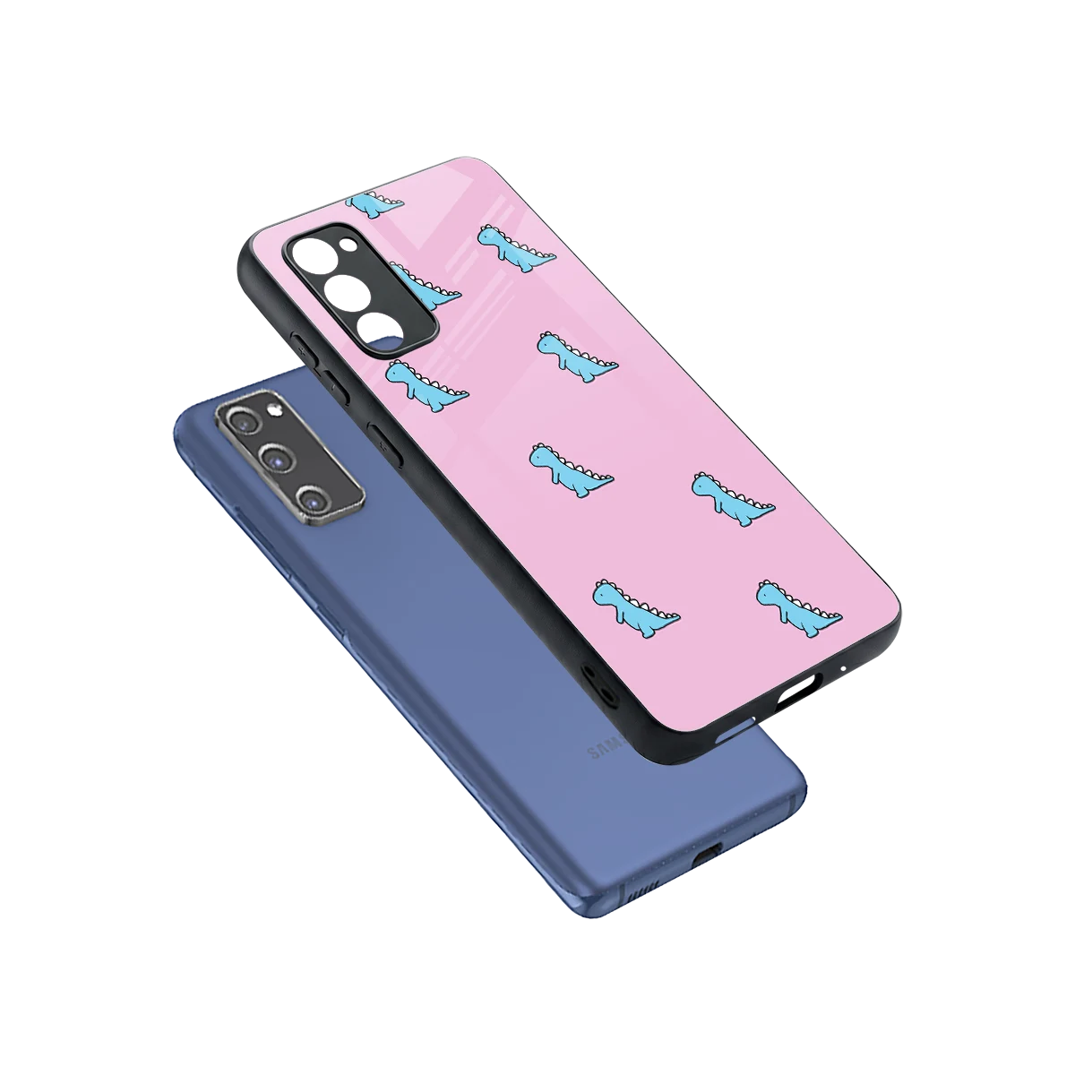 Dino Pink sleek samsung galaxy s20 fe cover with tempered glass back and TPU edges