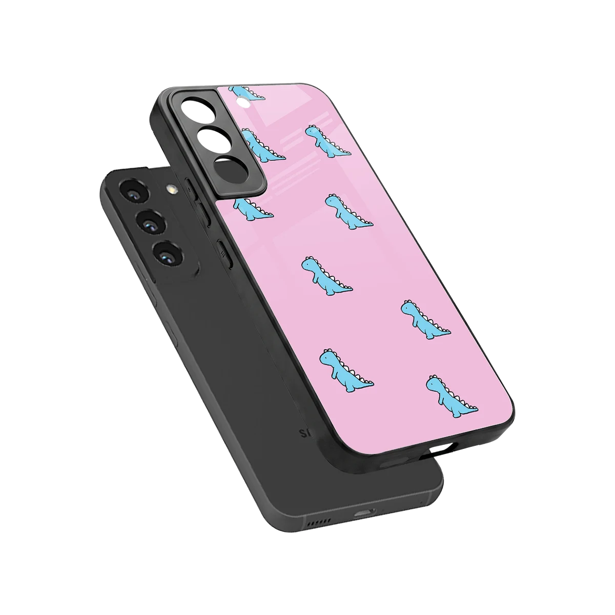 Dino Pink sleek samsung galaxy s22 cover with tempered glass back and TPU edges