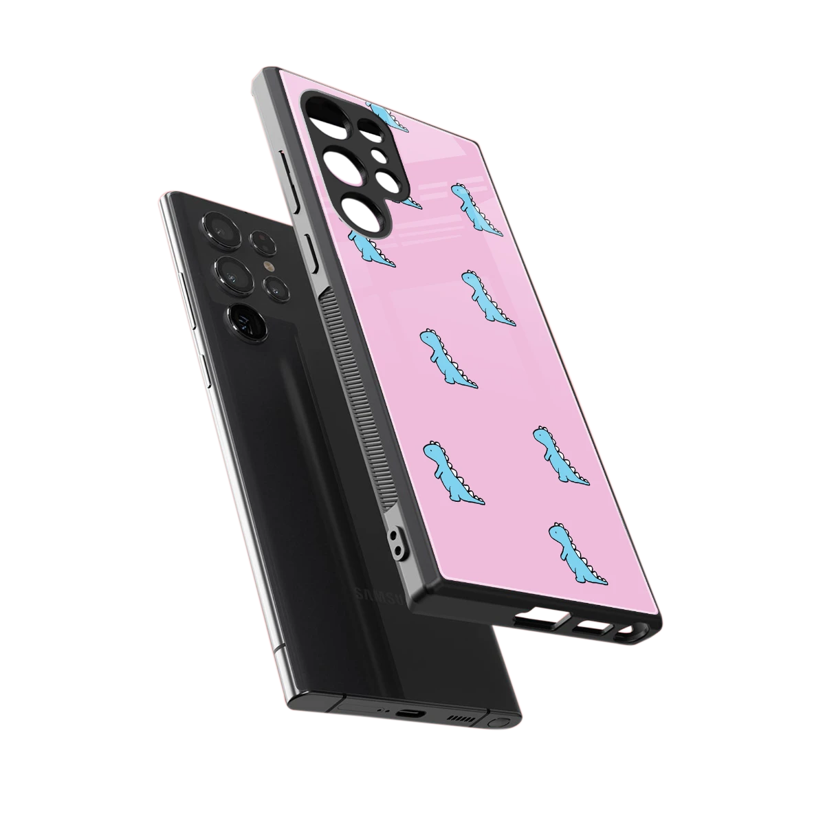 Dino Pink sleek samsung galaxy s23 ultra cover with tempered glass back and TPU edges