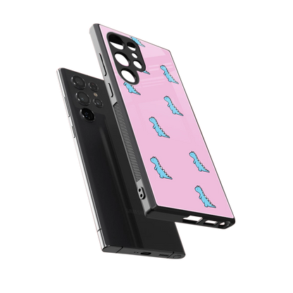 Dino Pink sleek samsung galaxy s23 ultra cover with tempered glass back and TPU edges