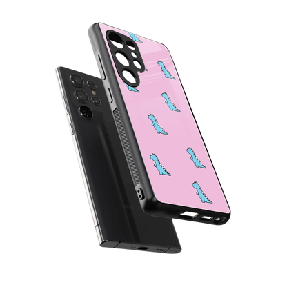 Dino Pink sleek samsung galaxy s25 ultra cover with tempered glass back and TPU edges