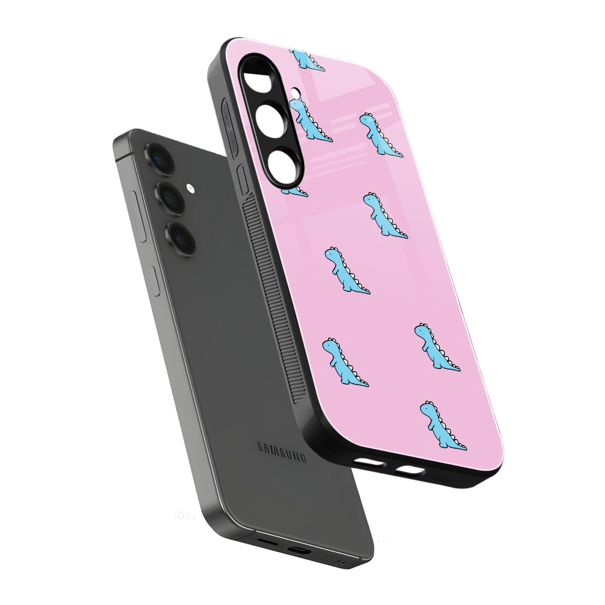 Dino Pink sleek samsung galaxy s24 cover with tempered glass back and TPU edges