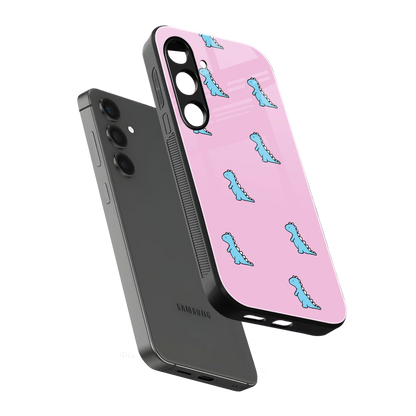Dino Pink sleek samsung galaxy s24 cover with tempered glass back and TPU edges