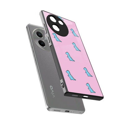 Dino Pink sleek vivo v30e cover with tempered glass back and TPU edges