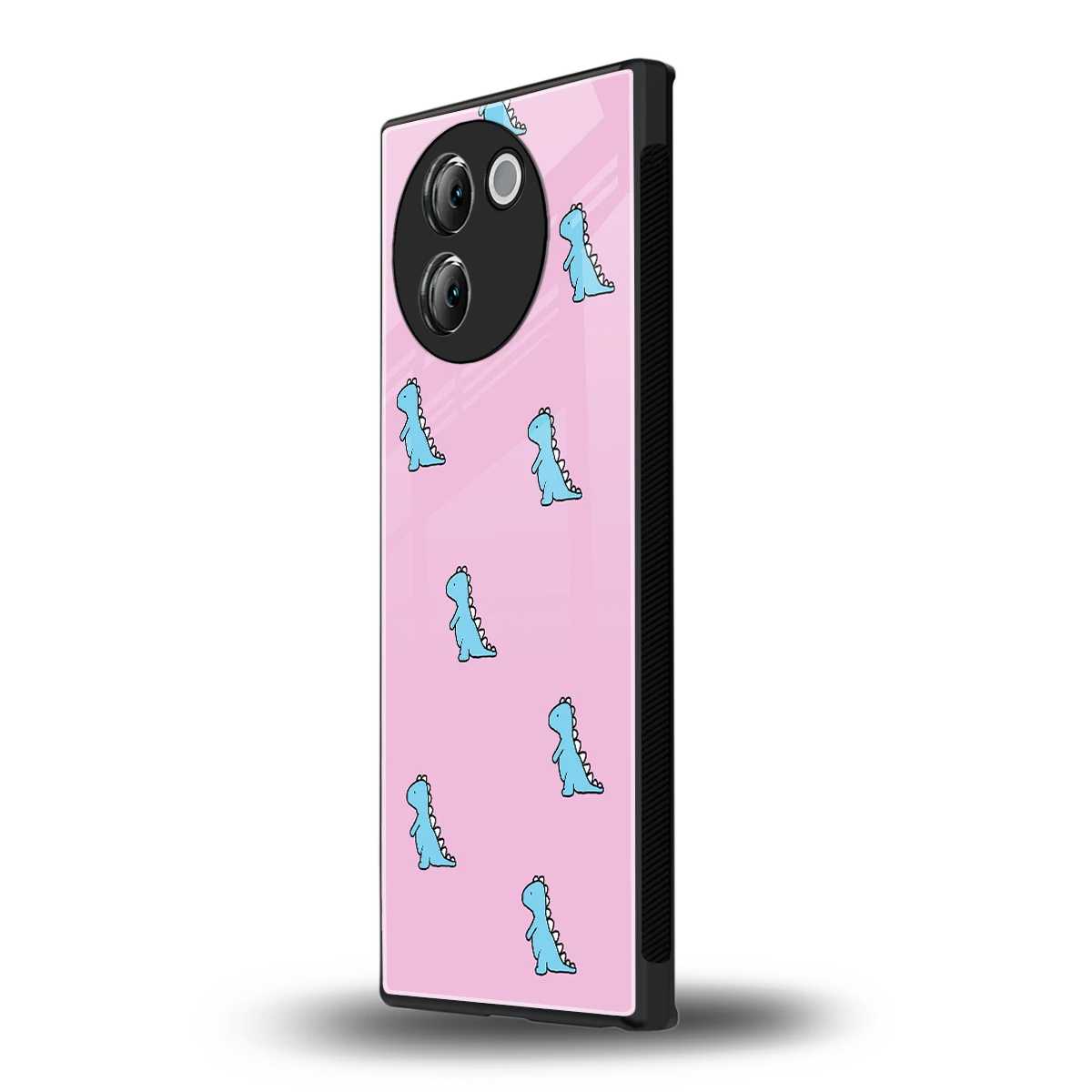 Dino Pink vivo v30e mobile cover | shockproof glass phone case