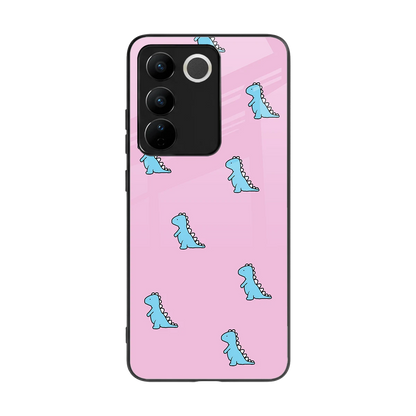 Dino Pink back phone cover | glass case for vivo v27 5g