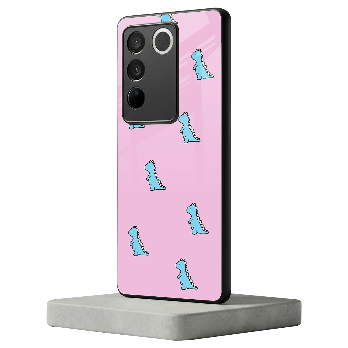 Dino Pink vivo v27 5g mobile cover | shockproof glass phone case