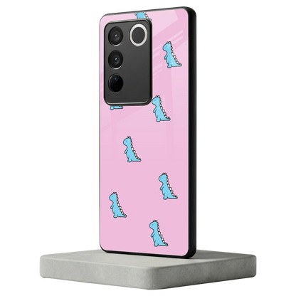Dino Pink vivo v27 5g mobile cover | shockproof glass phone case