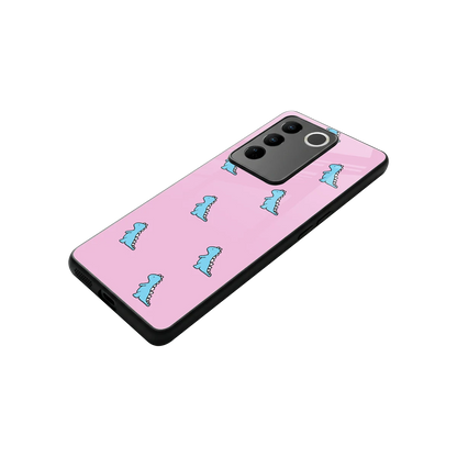 Dino Pink stylish phone case for vivo v27 5g | glossy glass and slim fit