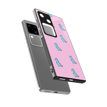 Dino Pink sleek vivo v30 cover with tempered glass back and TPU edges
