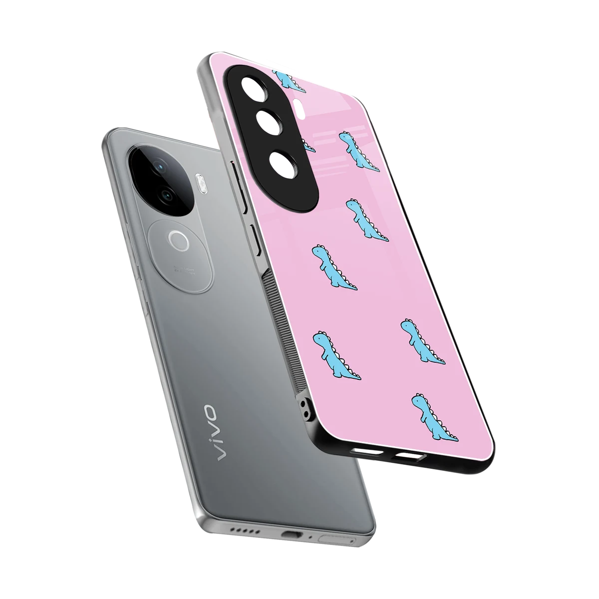 Dino Pink sleek vivo v40e cover with tempered glass back and TPU edges