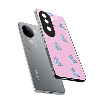 Dino Pink sleek vivo v40e cover with tempered glass back and TPU edges