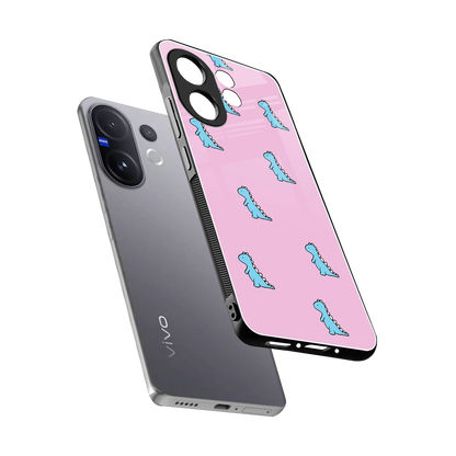 Dino Pink sleek vivo v60 cover with tempered glass back and TPU edges