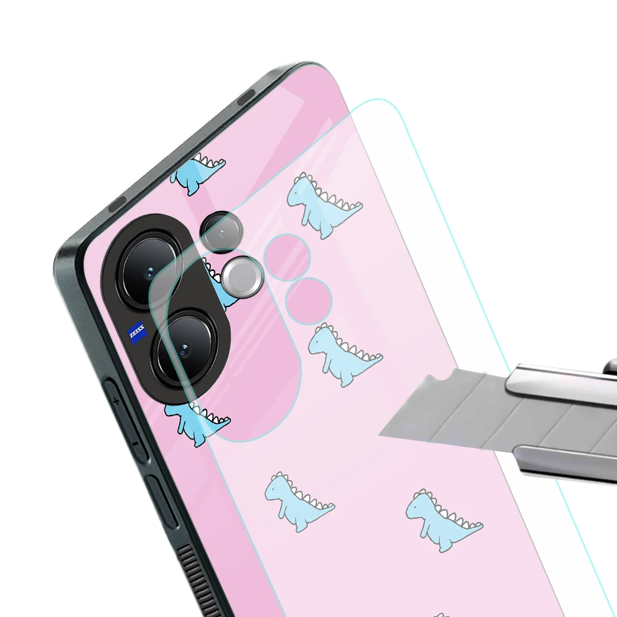 Dino Pink stylish phone case for vivo v60 | glossy glass and slim fit