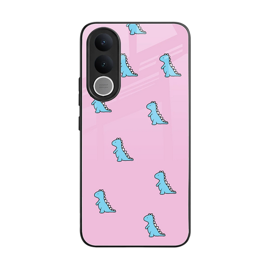 Dino Pink back phone cover | glass case for vivo v70 fe