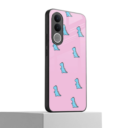 Dino Pink vivo v70 fe mobile cover | shockproof glass phone case