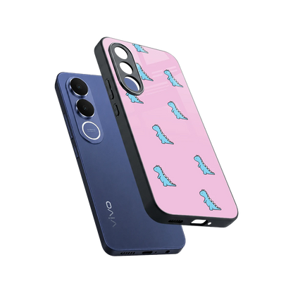 Dino Pink sleek vivo v70 fe cover with tempered glass back and TPU edges