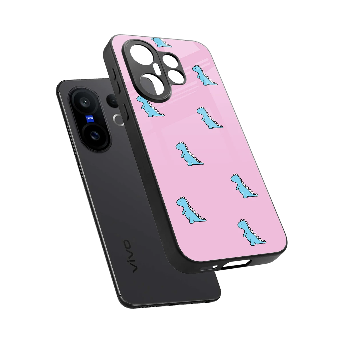 Dino Pink sleek vivo x200 fe cover with tempered glass back and TPU edges