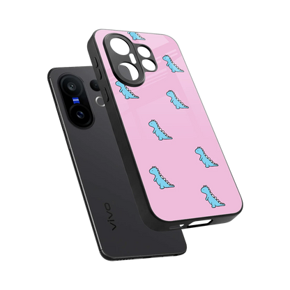 Dino Pink sleek vivo x200 fe cover with tempered glass back and TPU edges