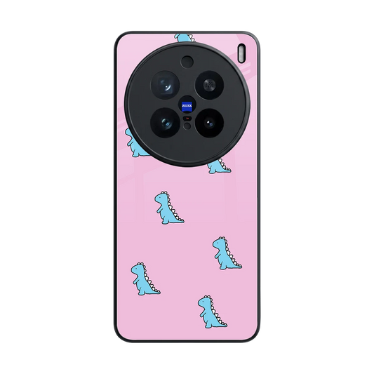 Dino Pink back phone cover | glass case for vivo x200 pro