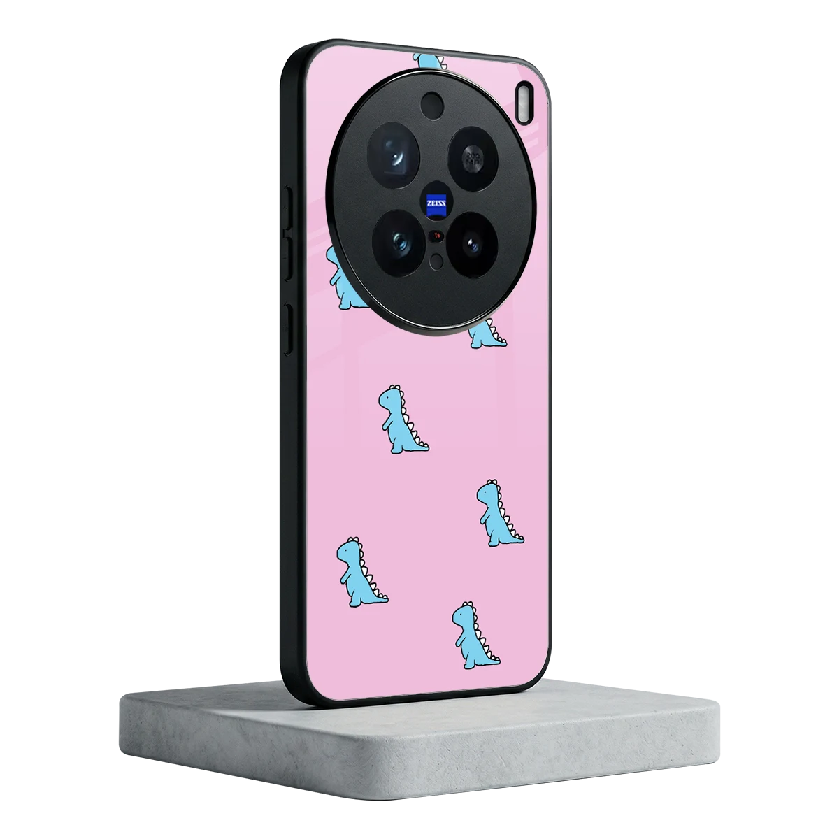 Dino Pink vivo x200 pro mobile cover | shockproof glass phone case