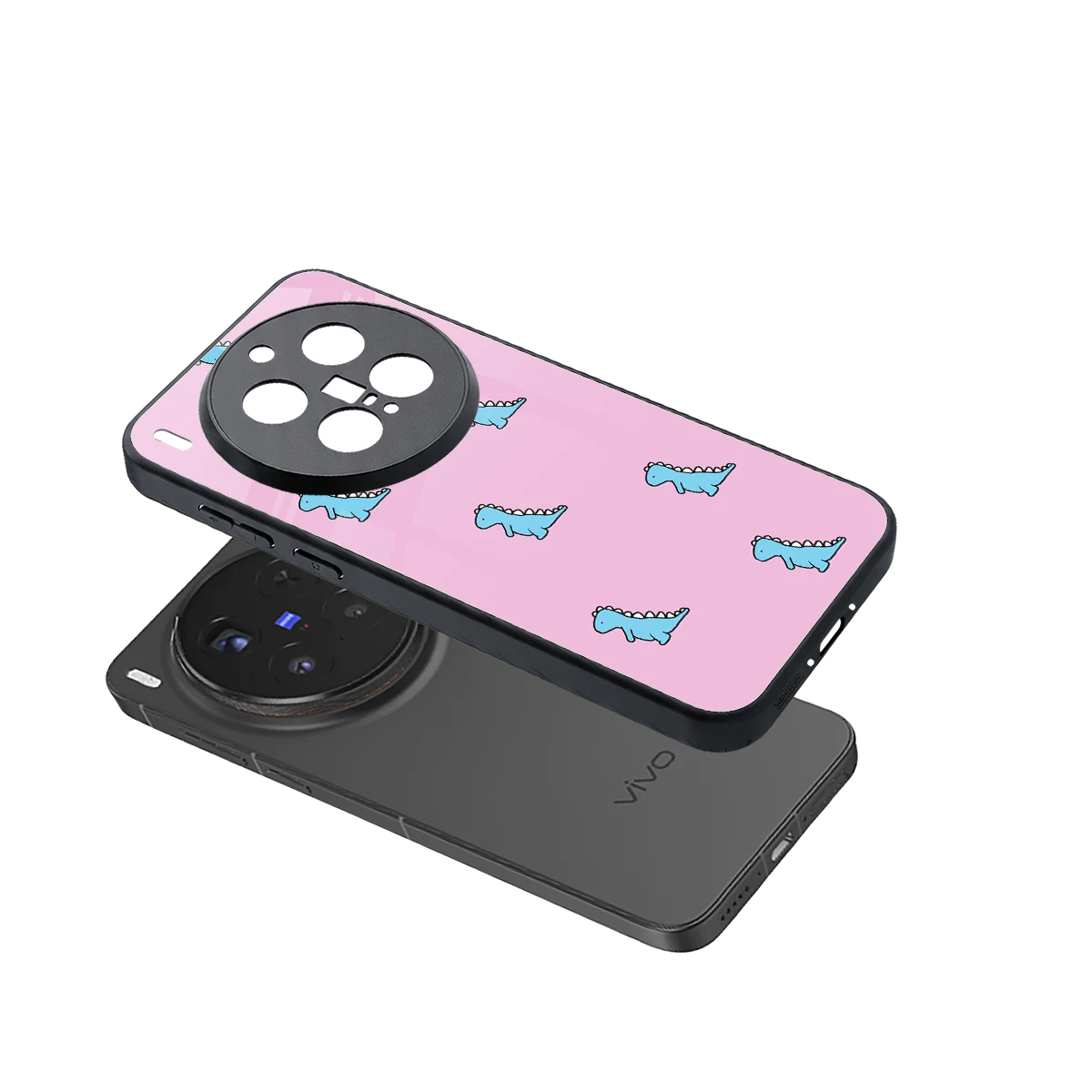 Dino Pink sleek vivo x300 pro cover with tempered glass back and TPU edges