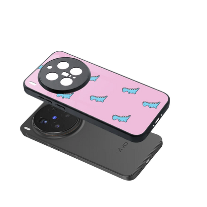 Dino Pink sleek vivo x300 pro cover with tempered glass back and TPU edges