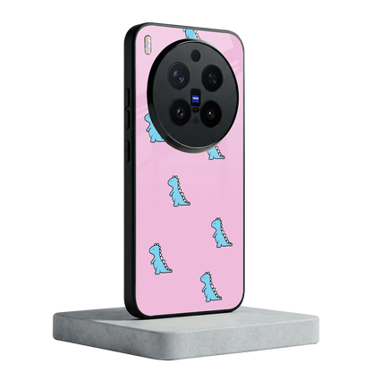 Dino Pink vivo x300 pro mobile cover | shockproof glass phone case