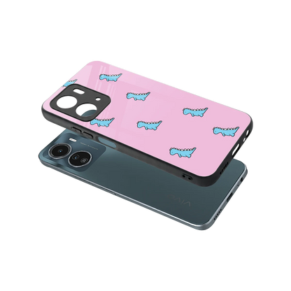 Dino Pink sleek vivo y16 cover with tempered glass back and TPU edges