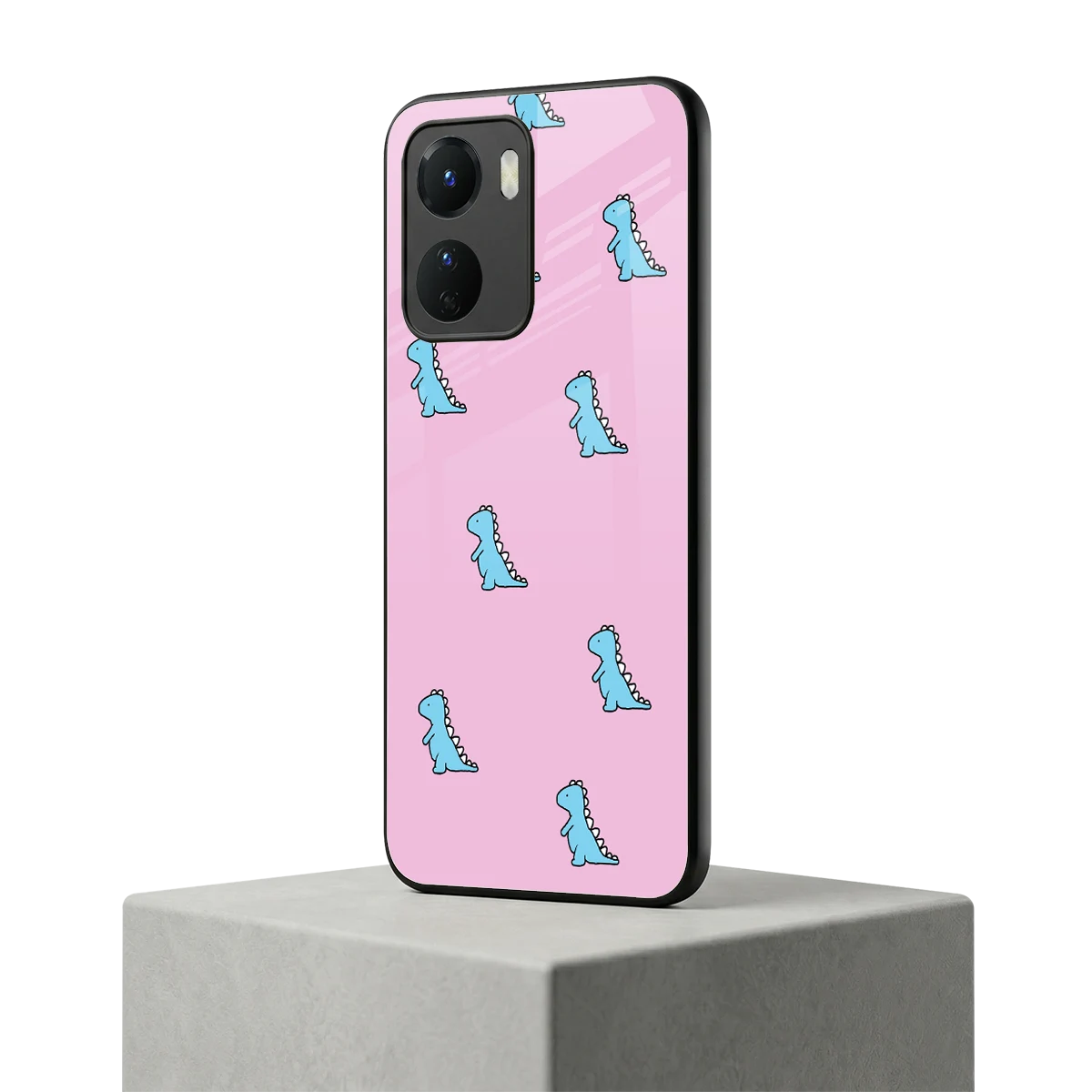 Dino Pink vivo y16 mobile cover | shockproof glass phone case