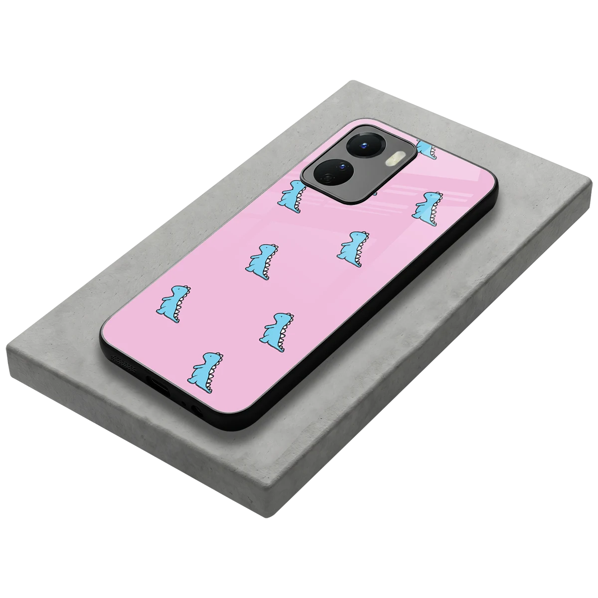 Dino Pink stylish phone case for vivo y16 | glossy glass and slim fit