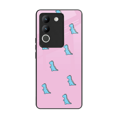 Dino Pink back phone cover | glass case for vivo y200 5g