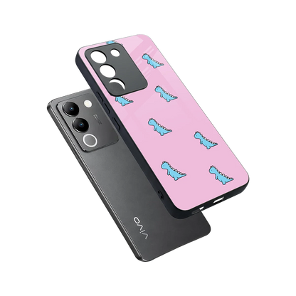 Dino Pink sleek vivo y200 5g cover with tempered glass back and TPU edges