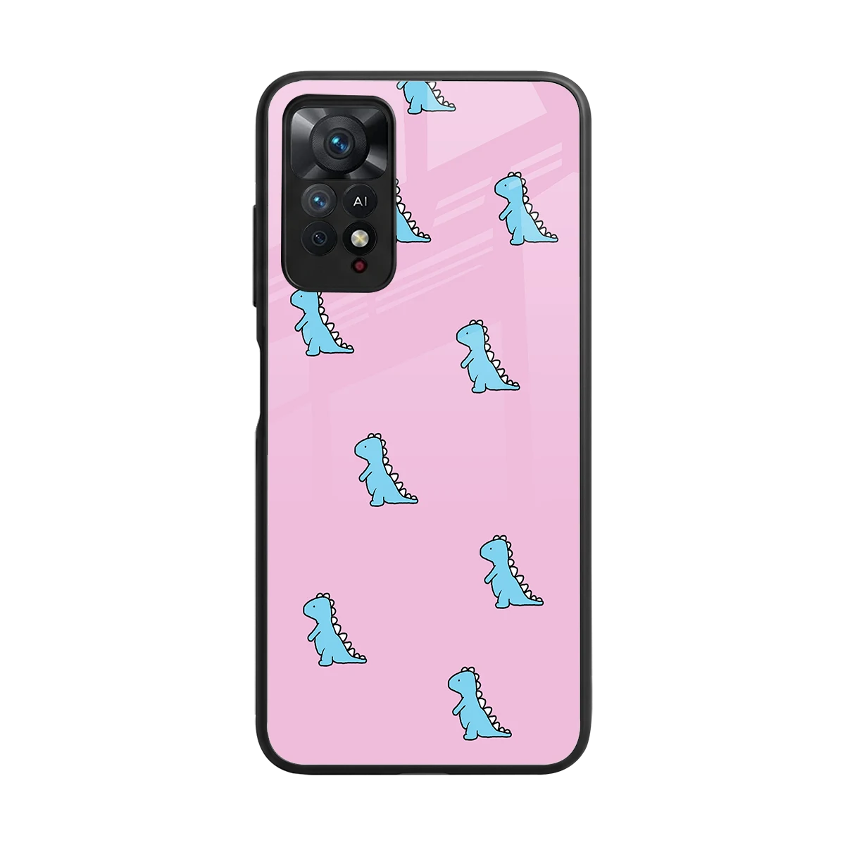 Dino Pink back phone cover | glass case for redmi note 11 pro