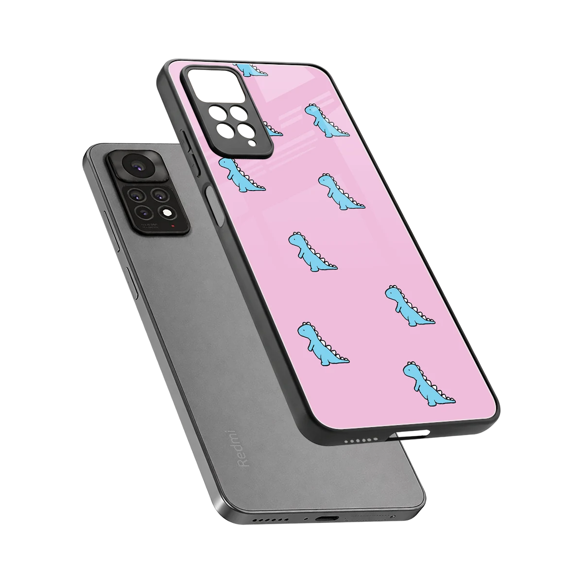 Dino Pink sleek redmi note 11 pro cover with tempered glass back and TPU edges