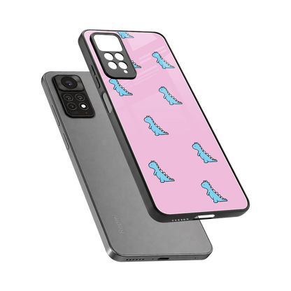 Dino Pink sleek redmi note 11 pro cover with tempered glass back and TPU edges