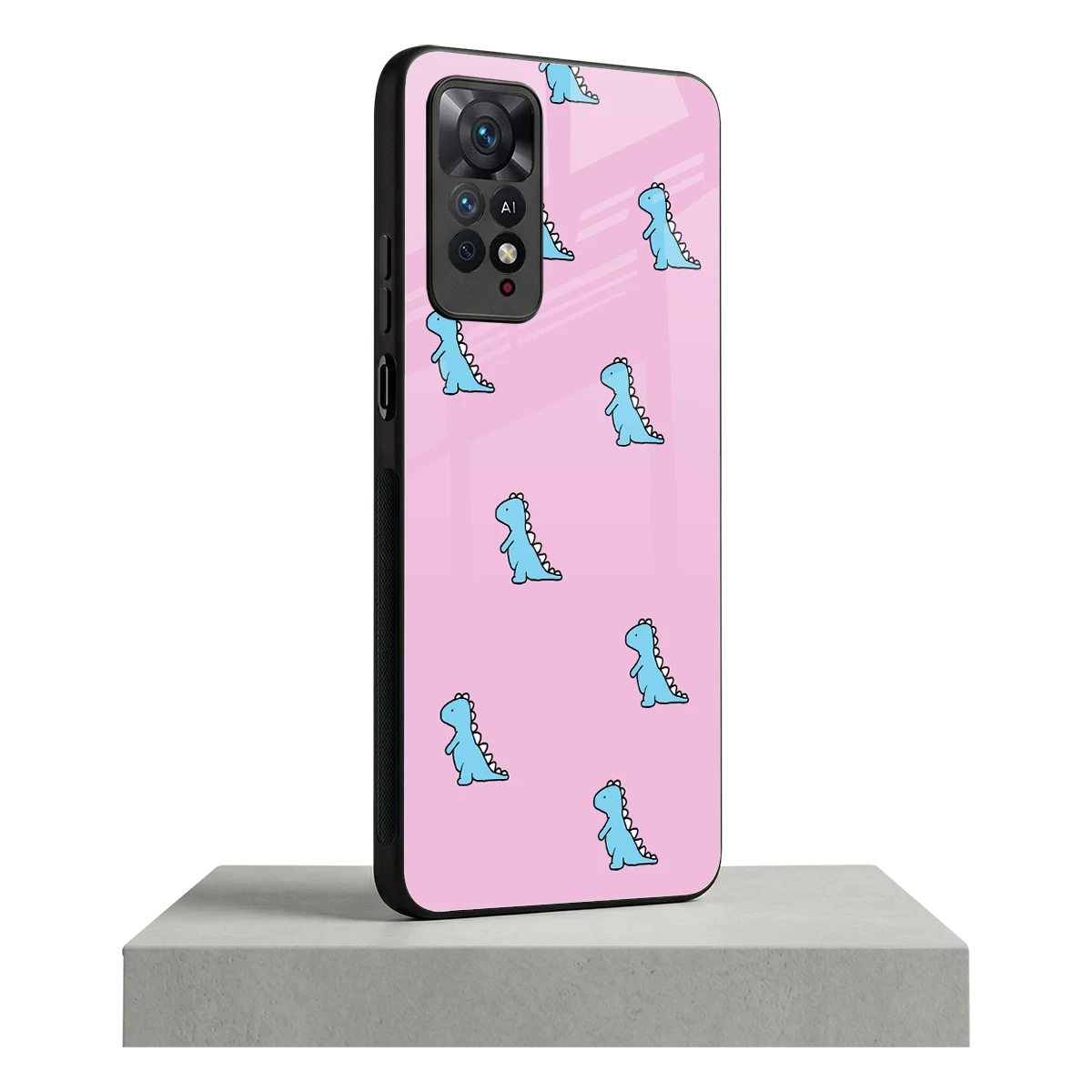 Dino Pink redmi note 11 pro mobile cover | shockproof glass phone case