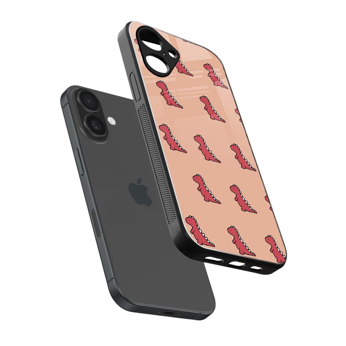 Dino Red sleek iPhone 16 cover with tempered glass back and TPU edges