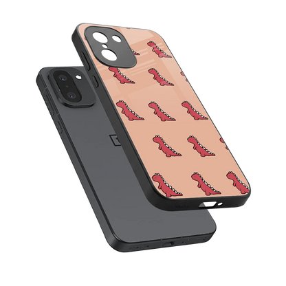 Dino Red sleek oneplus 15r cover with tempered glass back and TPU edges