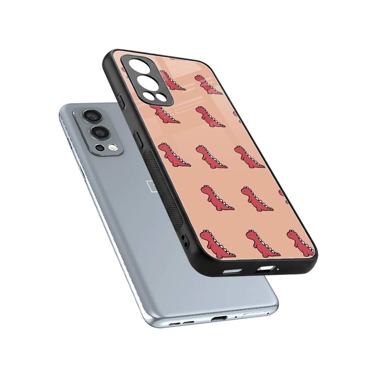 Dino Red sleek oneplus nord 2 cover with tempered glass back and TPU edges