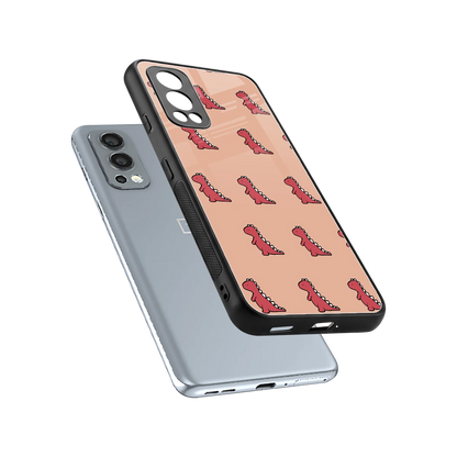 Dino Red sleek oneplus nord 2 cover with tempered glass back and TPU edges