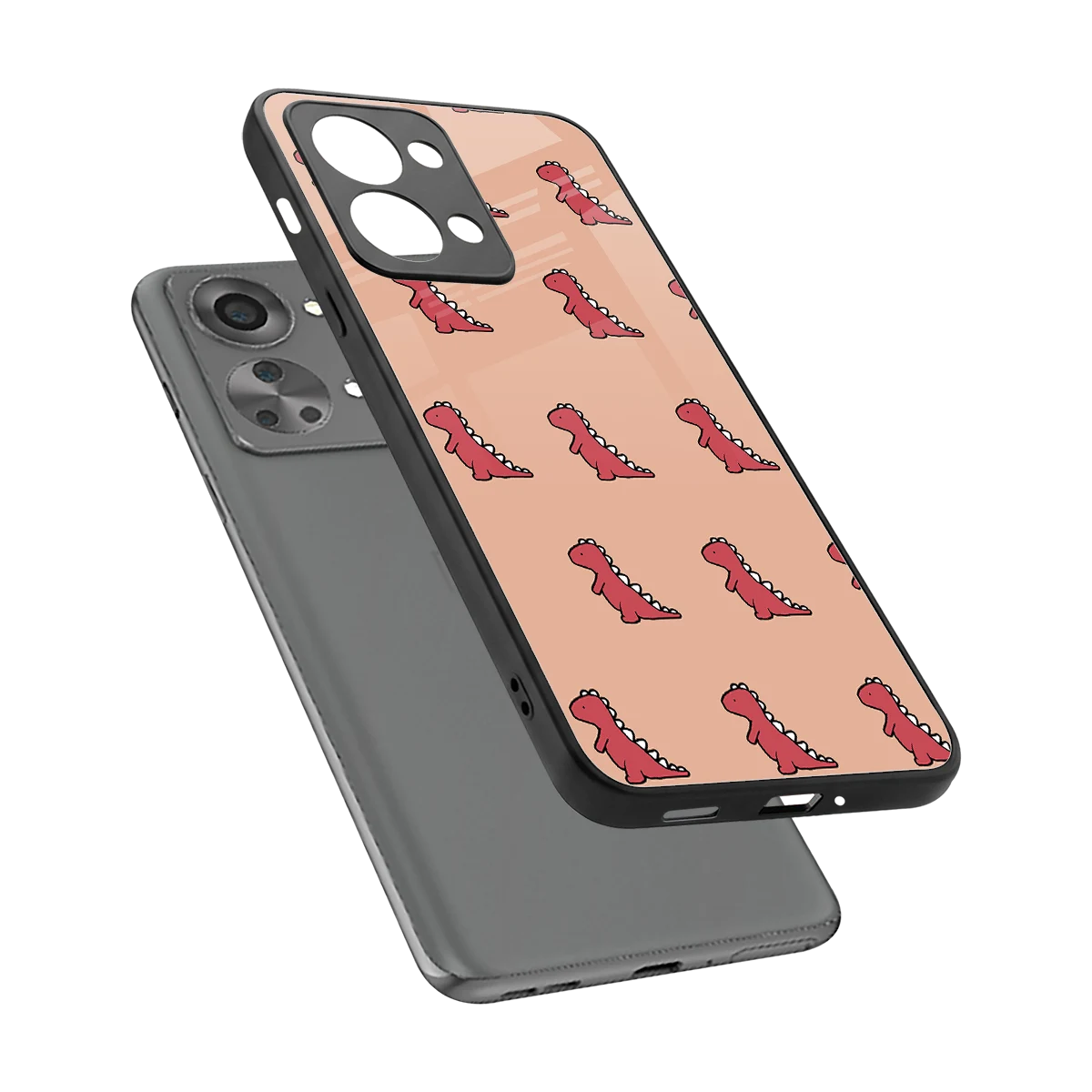 Dino Red sleek oneplus nord 2t cover with tempered glass back and TPU edges