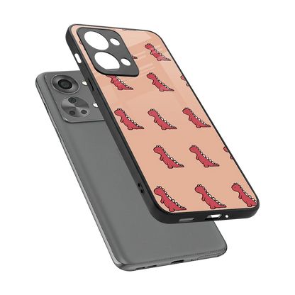 Dino Red sleek oneplus nord 2t cover with tempered glass back and TPU edges