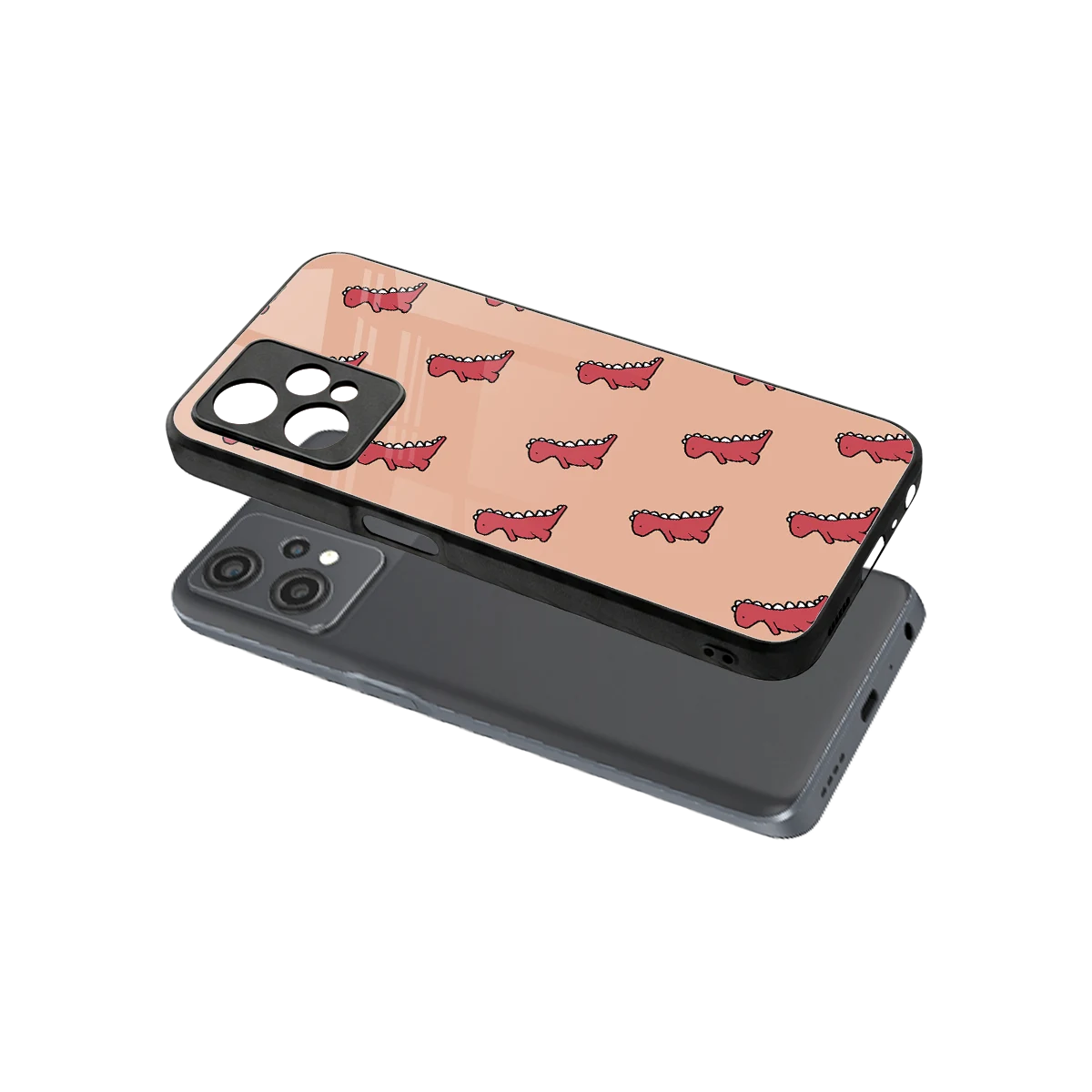 Dino Red sleek oneplus nord ce 2 lite cover with tempered glass back and TPU edges