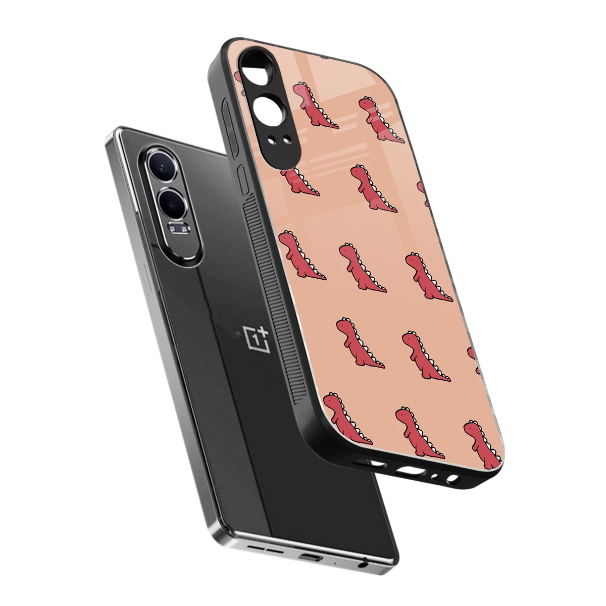 Dino Red sleek oneplus nord ce 4 lite cover with tempered glass back and TPU edges