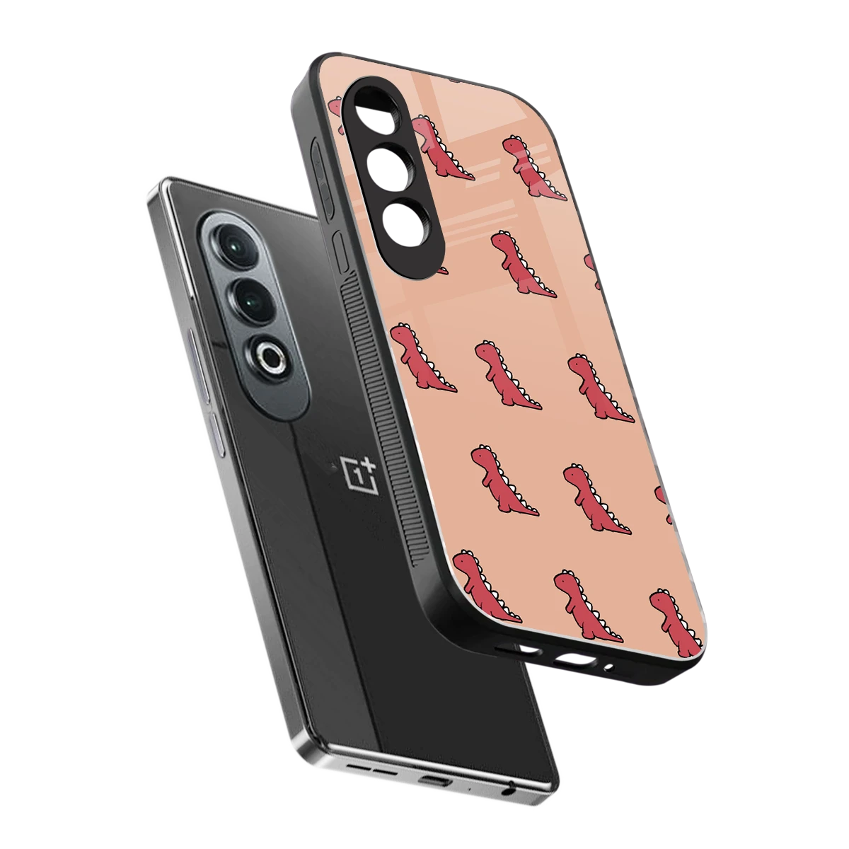 Dino Red sleek oneplus nord ce 4 cover with tempered glass back and TPU edges