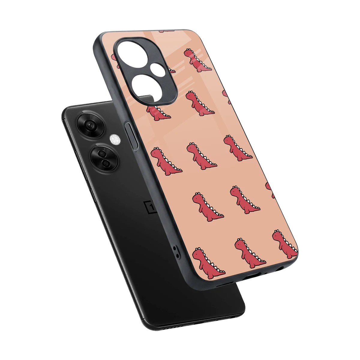 Dino Red sleek oneplus nord ce 3 lite cover with tempered glass back and TPU edges