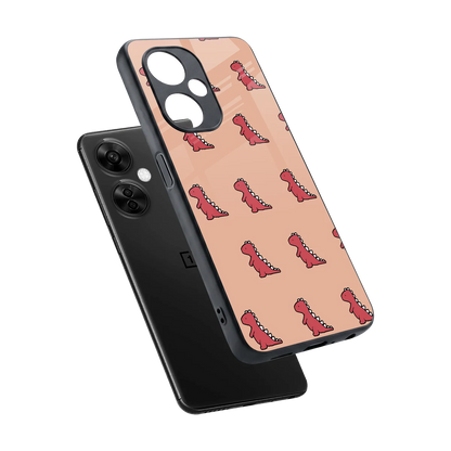 Dino Red sleek oneplus nord ce 3 lite cover with tempered glass back and TPU edges